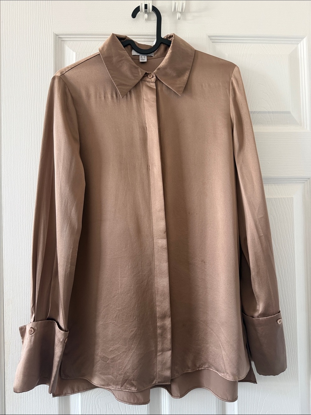 Reiss Satin Button-Down Shirt in Taupe